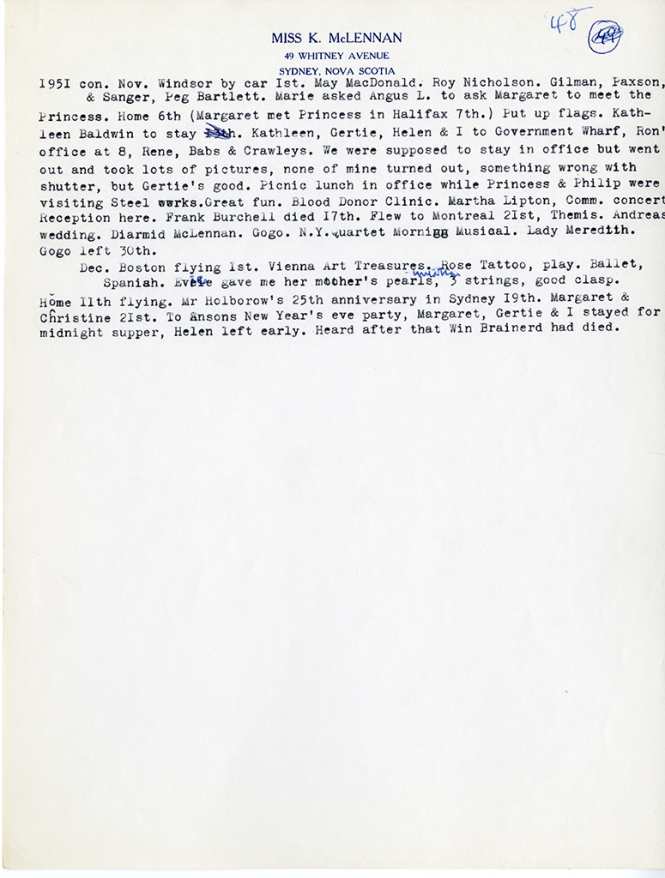 Katharine McLennan's Diary